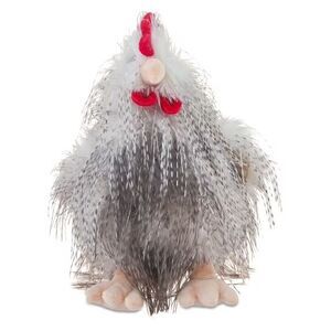 Large Shaggy Rooster Chicken Plush, Gray/White/Red, 14", Easter, Brand New